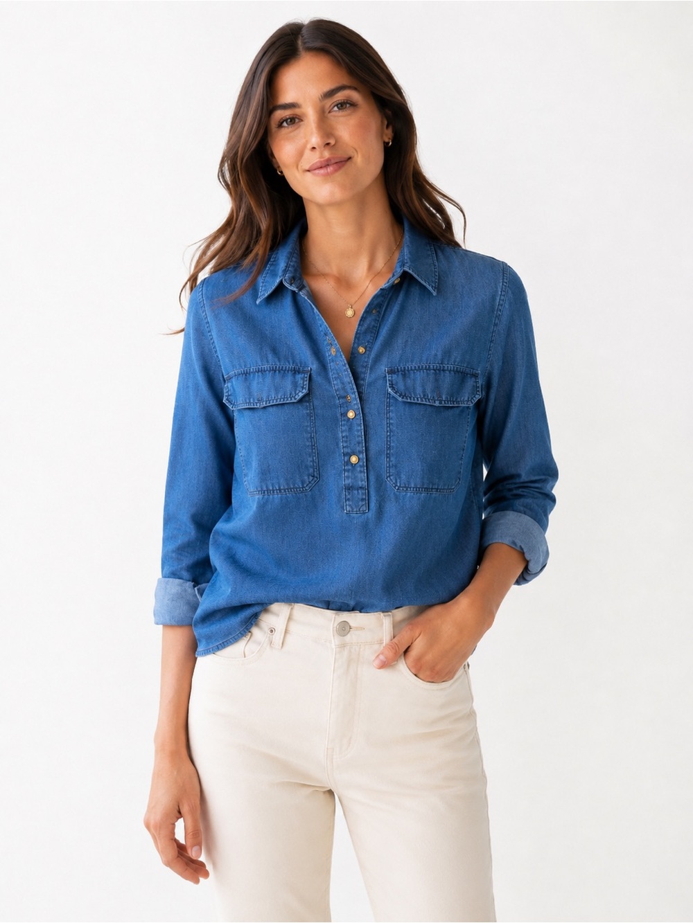 J Crew Denim Chambray Long Sleeve Button Down size 10